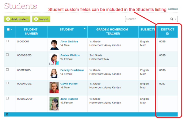 Display ONE Custom Field in Students listing